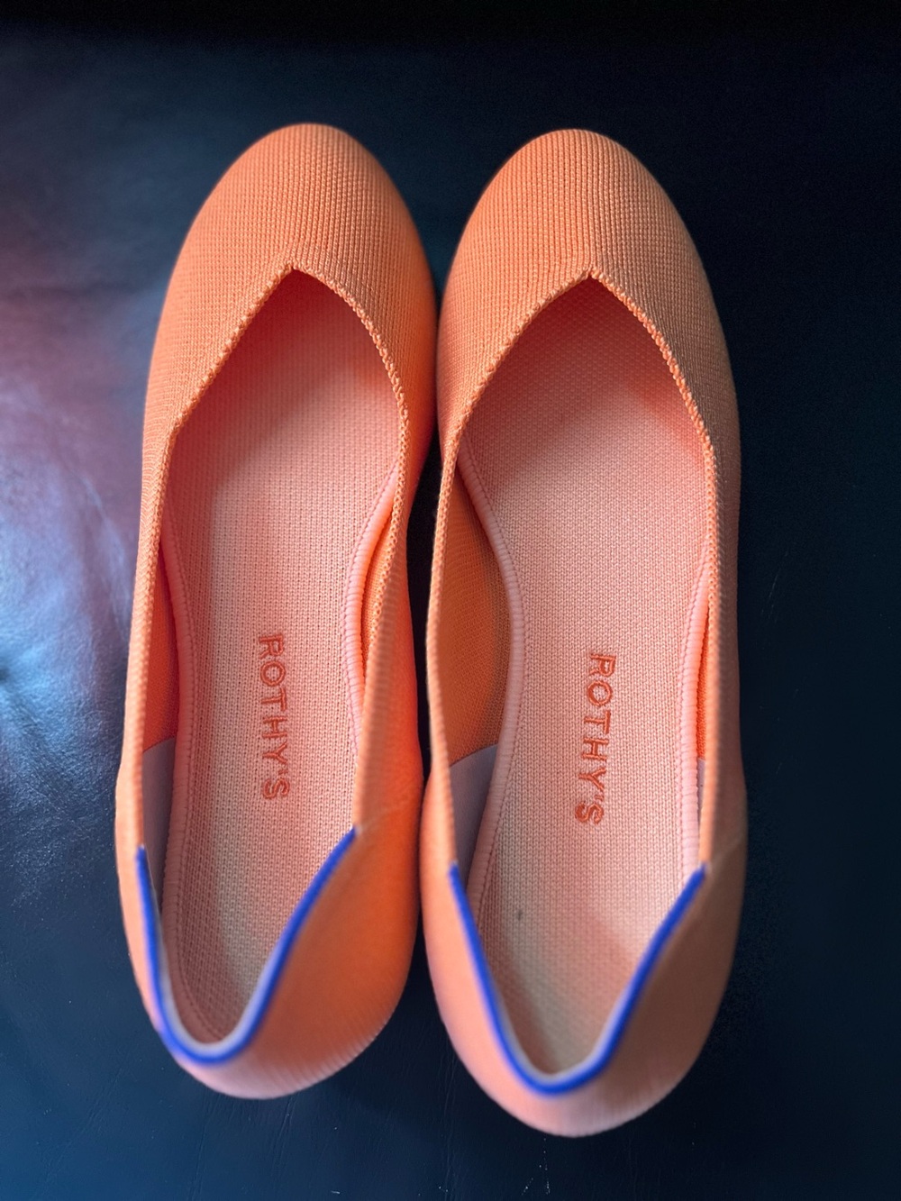 Rothy's Orange Knit Slip-On Ballet Flats with Blue Trim